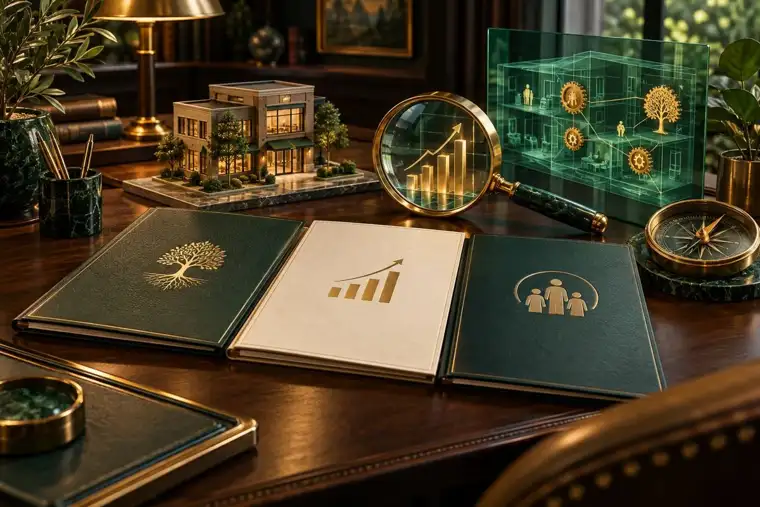 Concept illustration of business valuation, growth opportunities and a connected financial assessment