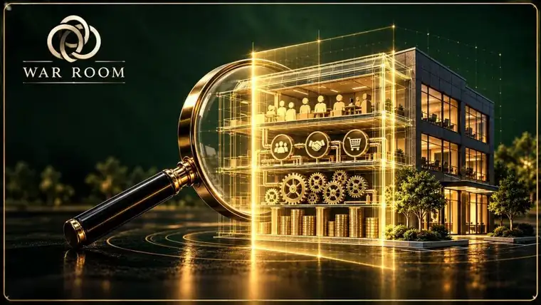 War Room X-Ray scan of a growing company with earnings and investment value contrasted against the owner retirement target