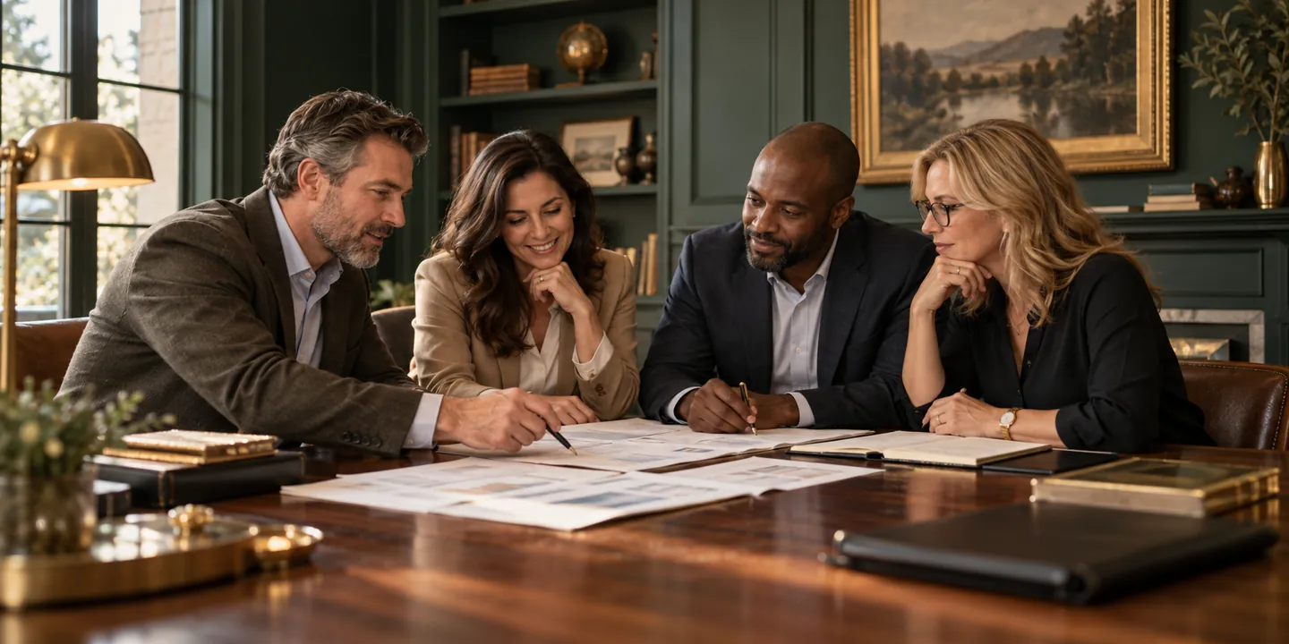 Illustration of local professionals coordinating around a strategy table