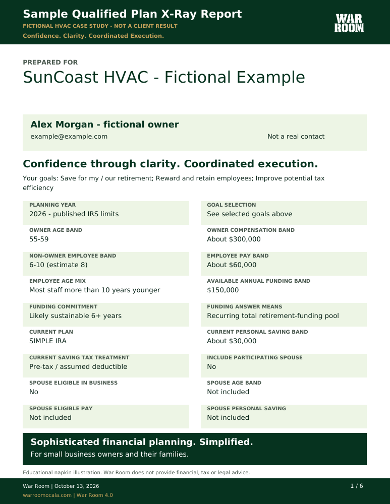 Cover of the Sample Qualified Plan X-Ray Report for a fictional HVAC company